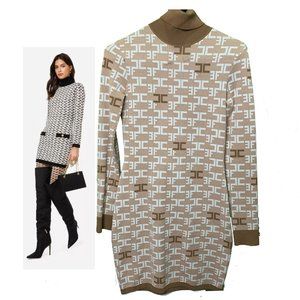 Elisabetta Franchi Iconic Turtleneck Logo Midi Knitted Dress. Sz XS US 2